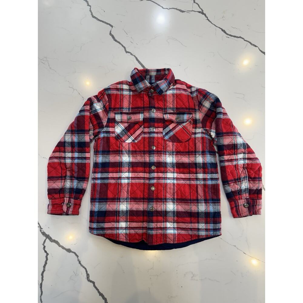 Cat & Jack Red Flannel Lined Snap Jacket Kids Youth Medium 8/10 Red Blue White